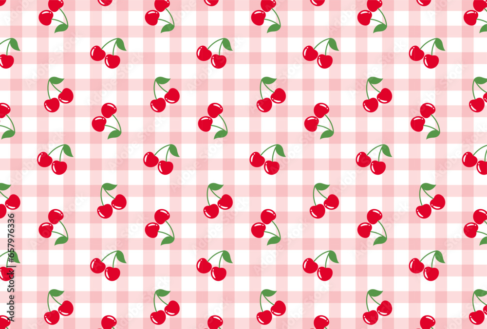 seamless pattern with cherries and gingham for banners, cards, flyers, social media wallpapers, etc. seamless pattern with cherries and gingham for banners, cards, flyers, social media wallpapers, etc.