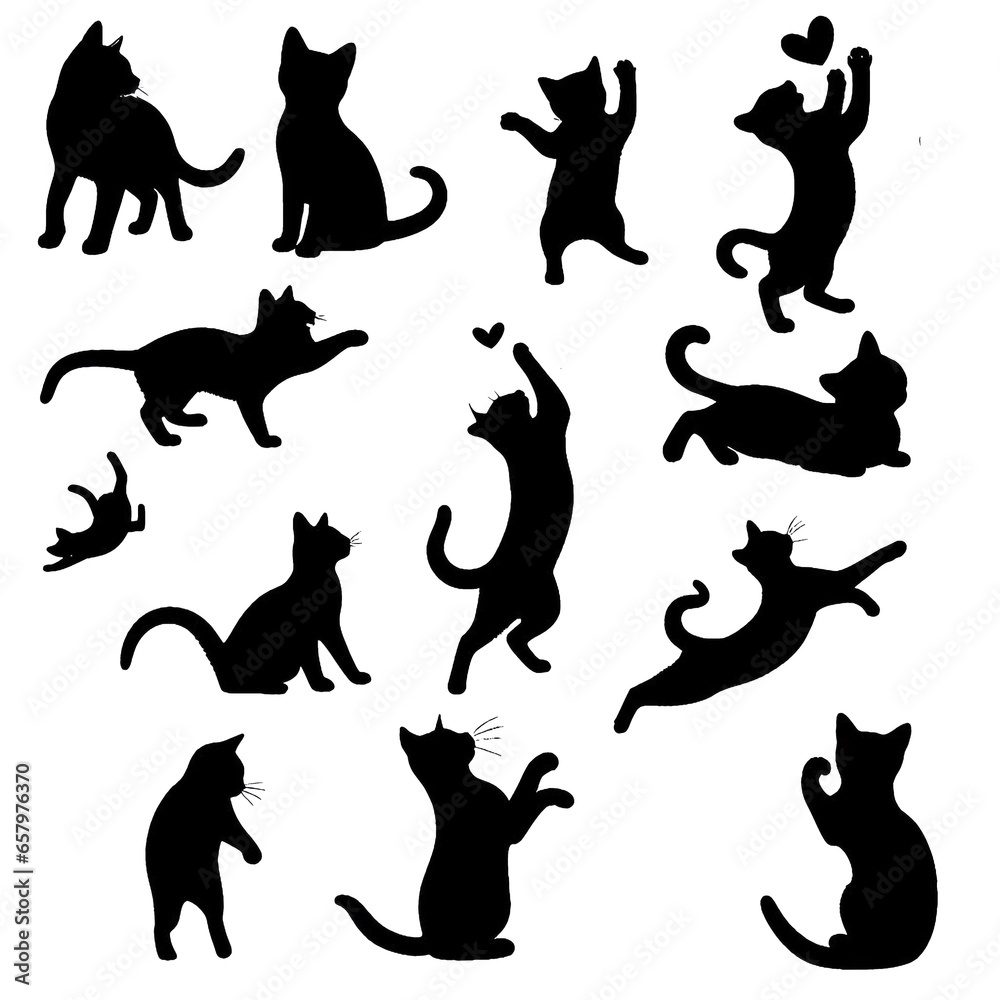 set of cats silhouettes enjoying set of cats silhouettes enjoying