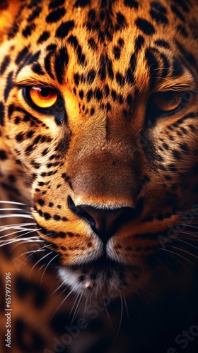 close-up of awesome leopard with textured background and huge space for text, vertical format, background image, generative AI