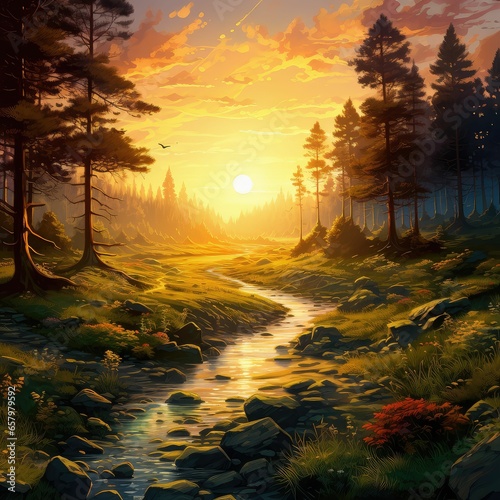 background forest sunrise