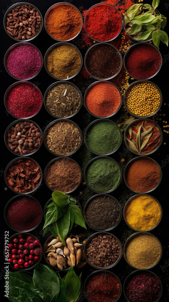 Spice Grid: An Array of Aromas and Flavors,spices in the market,collection of spices Spice Grid: An Array of Aromas and Flavors,spices in the market,collection of spices