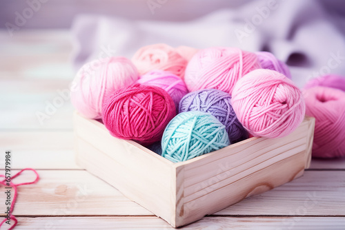 Wallpaper Mural The bunch of the colorful yarn balls packed in wooden box, on white background, shot in a studio. Aigenerated. Torontodigital.ca