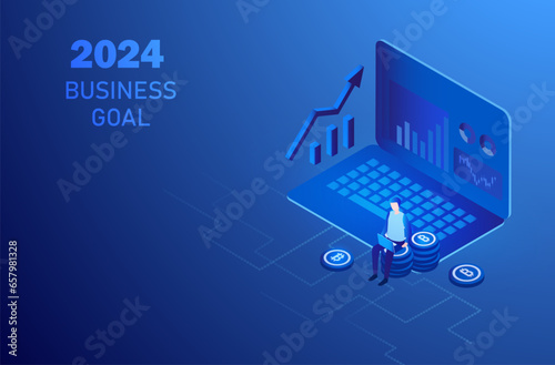 2024 business goal concept vector illustration. Business investment profit, achievement  and success vector illustration