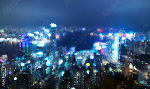 Photography Aerial view of Hong Kong cityscape at night