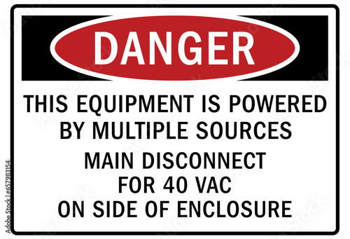 Multiple power source warning sign and labels this equipment is powered by multiple sources