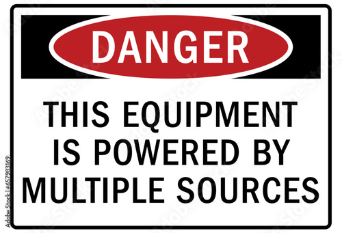 Multiple power source warning sign and labels this equipment is powered by multiple sources