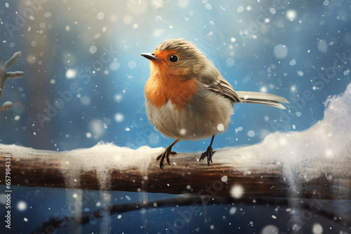 a cute bird playing in the snow © Yoshimura
