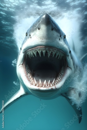 a scary highly detailed great Shark under water highly detailed sharp focus 