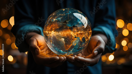 Global Grasp: A Handheld Crystal Globe,hand holding glass sphere,hand holding a ball