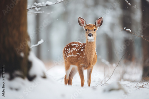 a cute deer playing in the snow