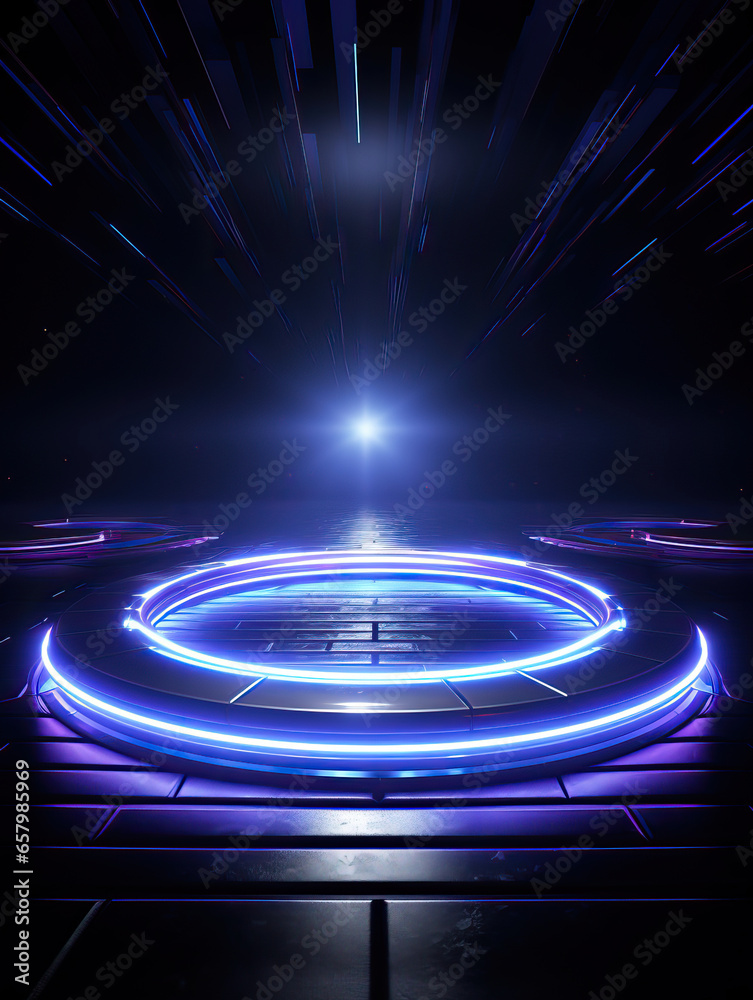 Neon Dreams: A Futuristic Stage in the Digital Realm,stage with spotlight,stage spotlight,abstract background