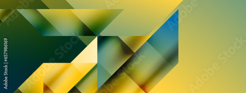 Vivid abstraction unfolds. Triangles in seamless harmony, composing dynamic geometric backdrop. Interplay of angles and hues forms captivating tapestry, evoking modernity and artistic allure