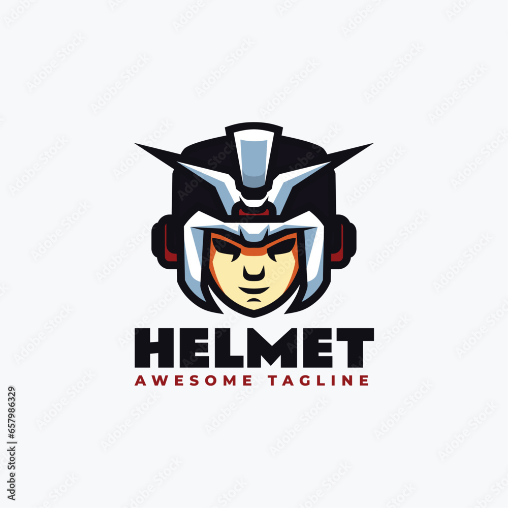 Vector Logo Illustration Helmet Mascot Cartoon Style.