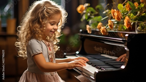 piano playing by a child. Children perform musical performances.