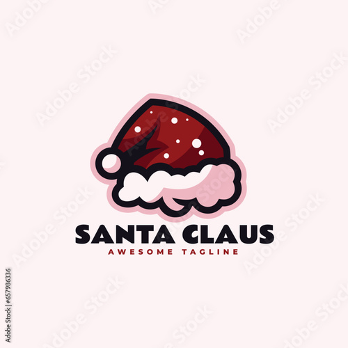 Vector Logo Illustration Santa Claus Simple Mascot Style.