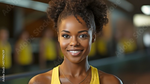 Smile for fitness on the face of an African female athlete or sportsperson.. © tongpatong