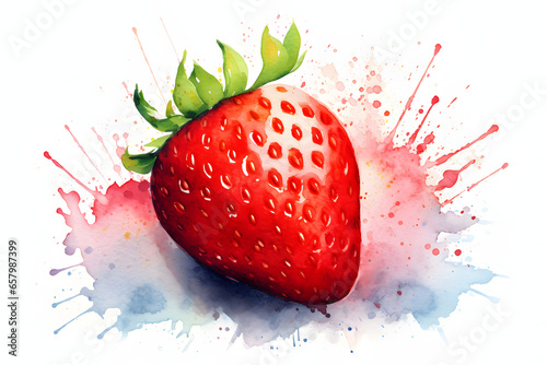 Fresh strawberries watercolor art style photo