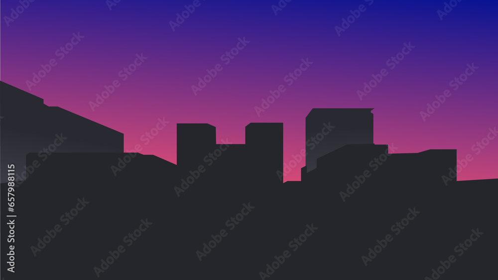 Silhouette of city skyline at night Silhouette of city skyline at night