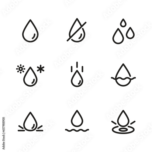 Water, drop, blood, wash, and oi icon set collection with line art style