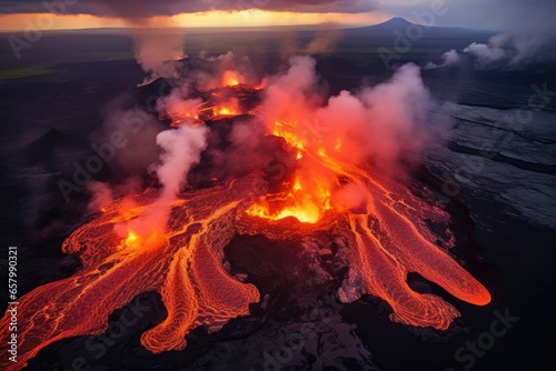 Volcanic landscapes simmer, geysers hiss, Earth's inner power displayed.
