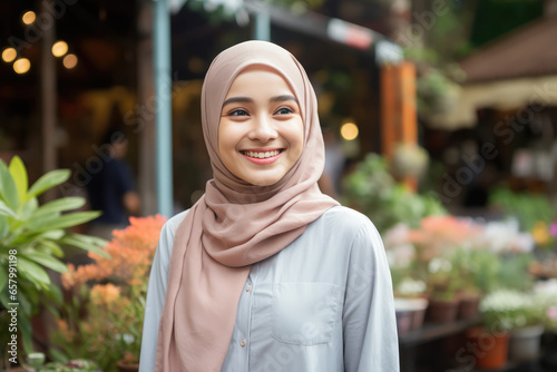 young malay muslim woman wearing hijab smiling