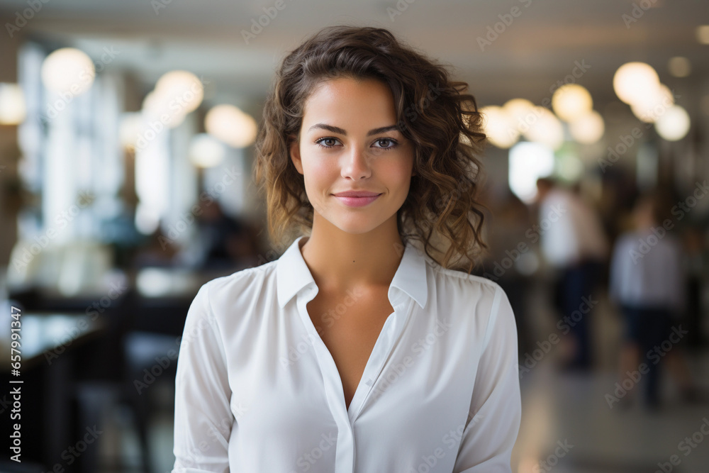 Portrait of smiling businesswoman standing in office at the meeting room Portrait of smiling businesswoman standing in office at the meeting room