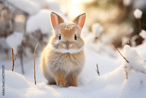 a cute bunny playing in the snow