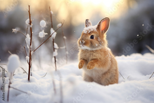 a cute bunny playing in the snow © Yoshimura