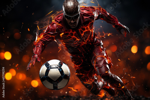 Illustration of on-fire football player chasing the ball