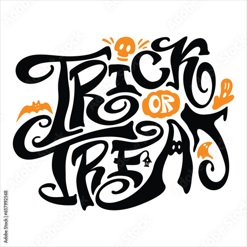 Trick Or Treat Cartoon Text Banner, Vector Black and Orange