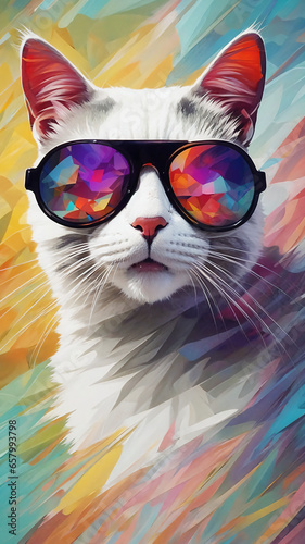 white cat abstract art, illustration © akarawit