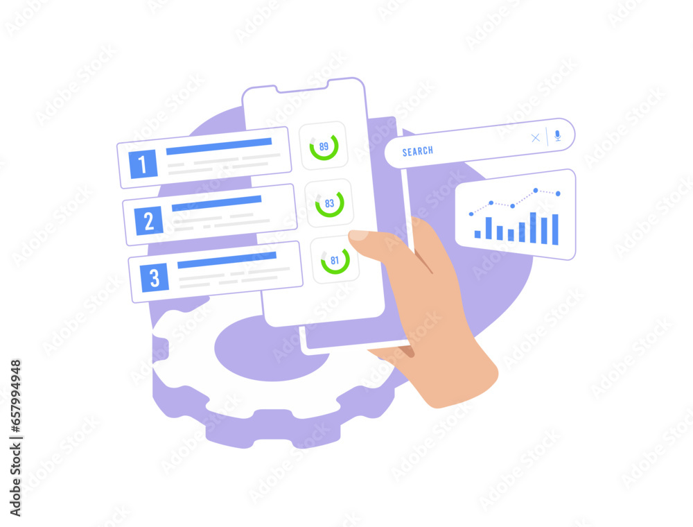 Competitor Analysis - SEO Marketing concept. Data analysis of competitors and seo metrics market research. Vector isolated illustration on white background with icons Competitor Analysis - SEO Marketing concept. Data analysis of competitors and seo metrics market research. Vector isolated illustration on white background with icons