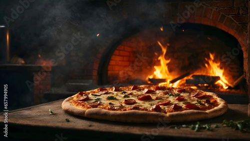 Pizza cooked in earthen oven, smoking hot 