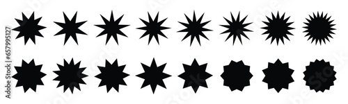 Star icon. Star burst sticker vector set. Black flat price tags explosion silhouettes, starburst retro sale badge. Blank label and stickers emblem. Special offer price tag