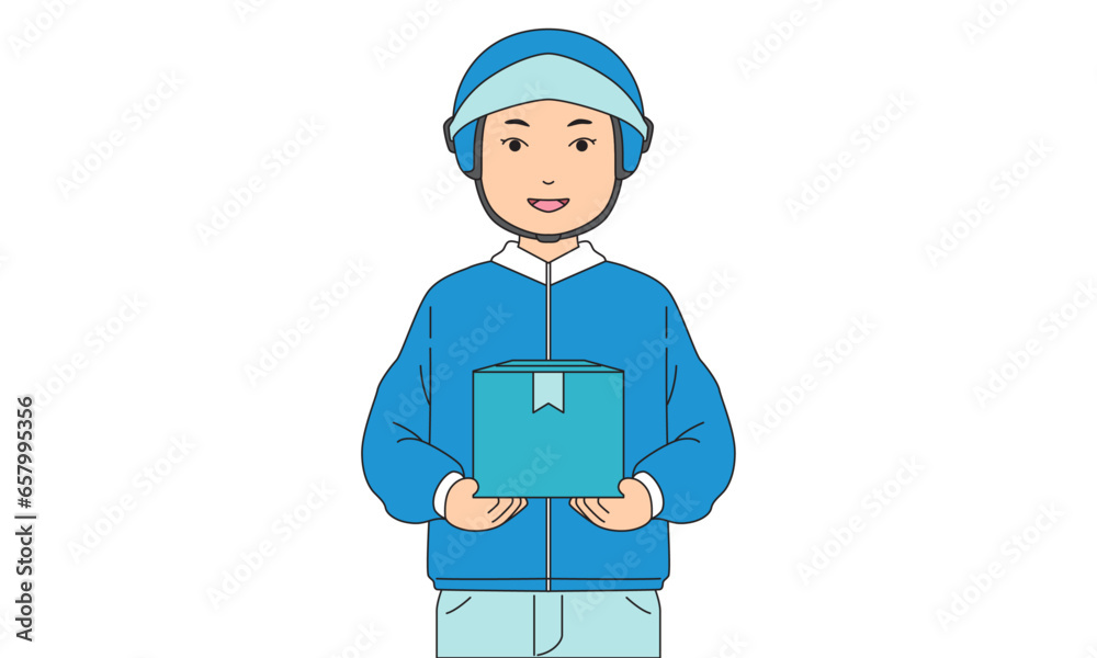Vector flat illustration of delivery man holding a package with happy expression. Handdrawn character avatar Vector flat illustration of delivery man holding a package with happy expression. Handdrawn character avatar
