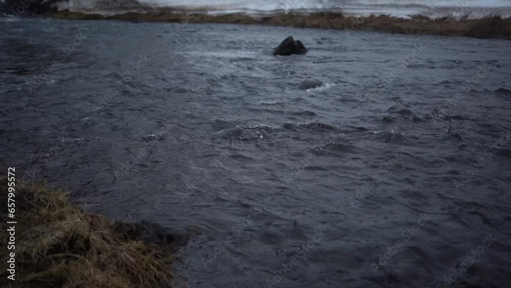 Icelandic glacier river flowing smoothly on spring time. Icelandic glacier river flowing smoothly on spring time.