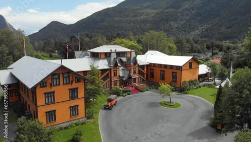 Aerial View Of Dalen Hotel And Dalen Hotel Van Still In Use In Telemark, Norway. photo