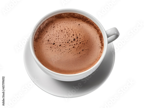 Cup of hot cocoa isolated on transparent background  top view