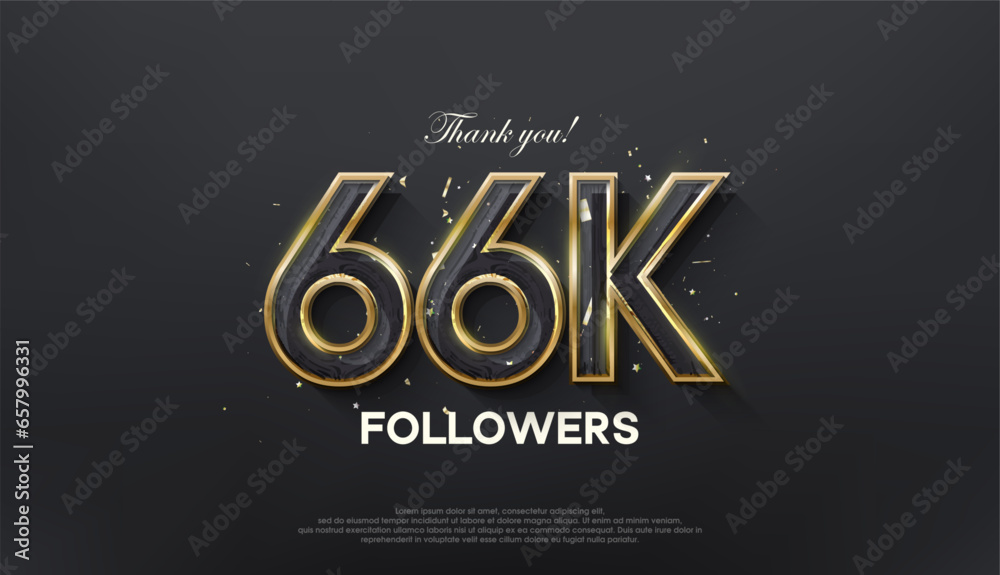Golden line thank you 66k followers, with a luxurious and elegant gold color.