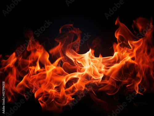 Fiery red-hot flames isolated on a black background photo