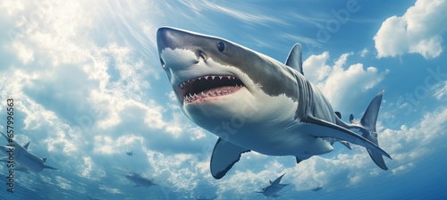 Great white shark and clear sea water. Generative AI technology.