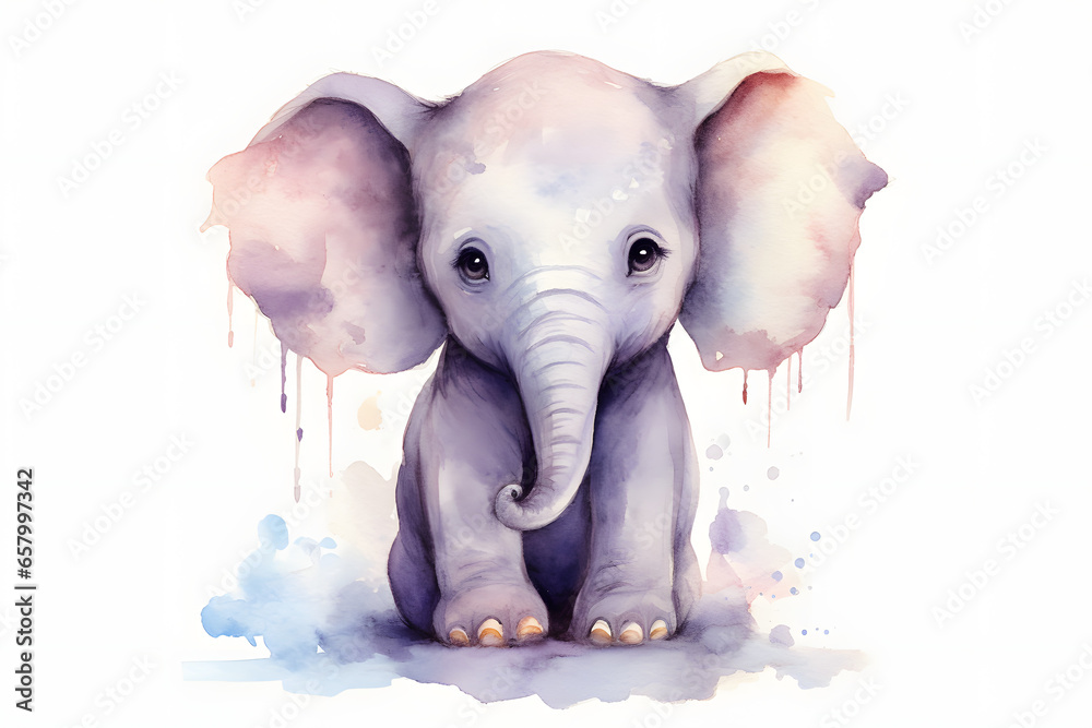 Baby Elephant Cute Watercolor Art Style