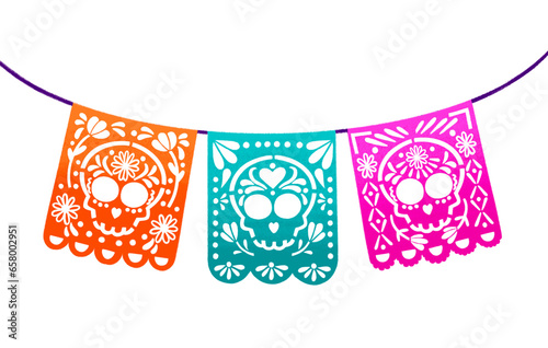 Ilustración de papel picado Día de Muertos México sin fondo