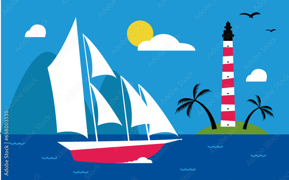 Naklejka premium sailing ship on the sea
