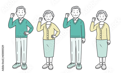 ガッツポーズをする高齢者男女