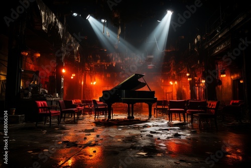 Canvas Print Unoccupied jazz club stage, conjuring the ambiance of late-night music performan