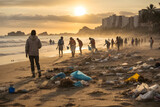 A group of volunteers gather to clean up the beach.