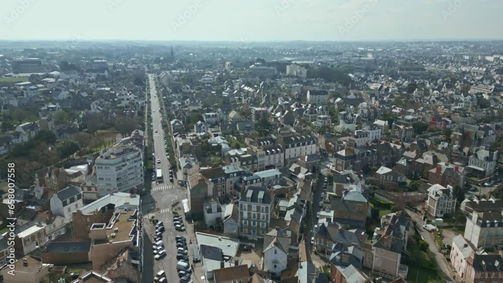 Paramé cityscape, district of Saint-Malo in Brittany, France. Aerial forward Paramé cityscape, district of Saint-Malo in Brittany, France. Aerial forward