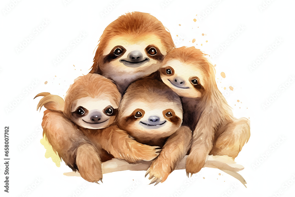 Sloths Cute Watercolor Art Style