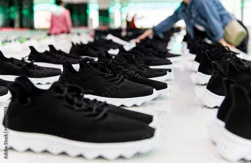 Group of sport shoes in the store